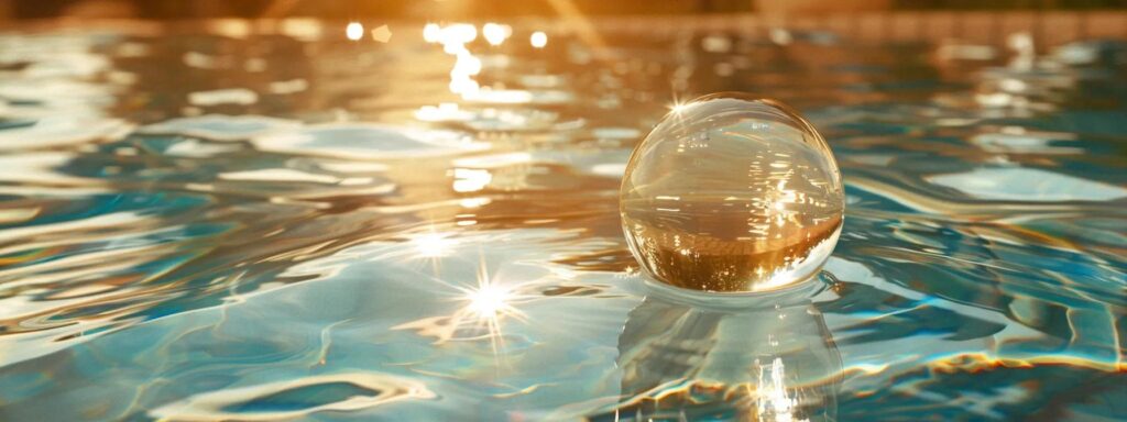 a crystal-clear pool water testing kit floats on the shimmering surface under the golden florida sun.