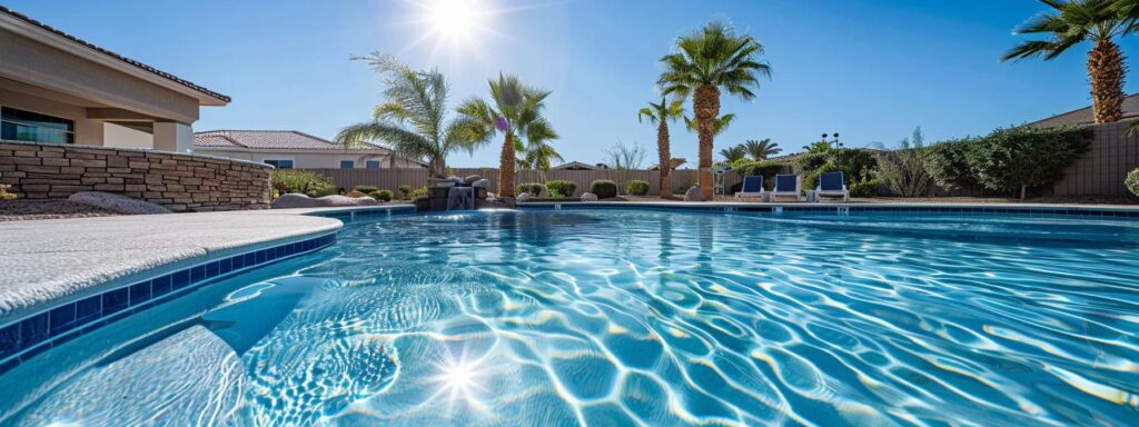 a sparkling clean pool under the bright sun, attended to by diligent pool service professionals, ensuring year-round enjoyment.